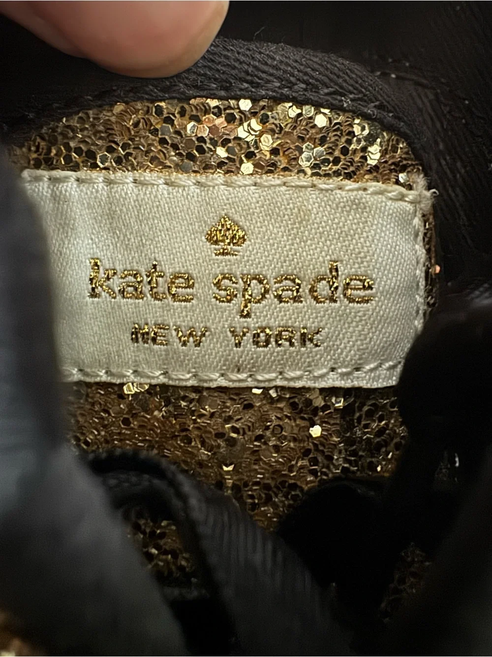 Kate Spade Keds Women's Gold Glitter Lace-Up Sneakers with Black Ribbon